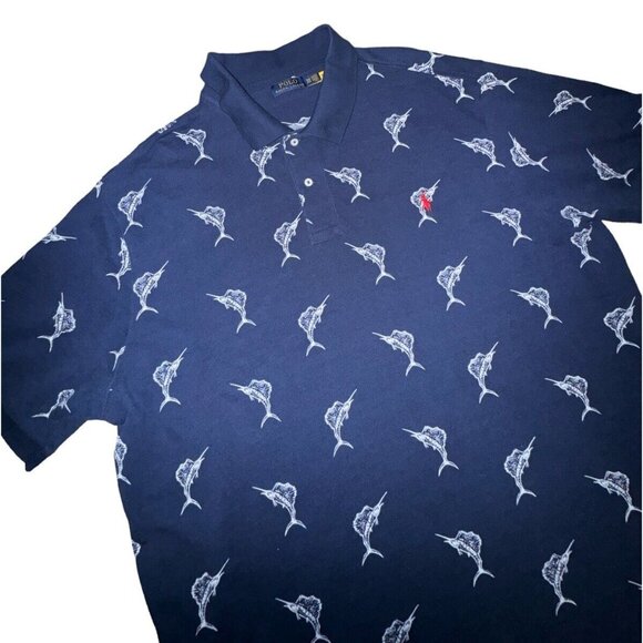 Polo‎ Ralph Lauren Shirt  Mens 3XB Nautical All Over Swordfish Print Blue Surf - Picture 1 of 8